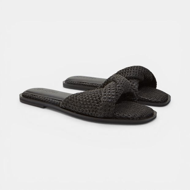 Sandalo flat da donna con fascia in tessuto, Nero