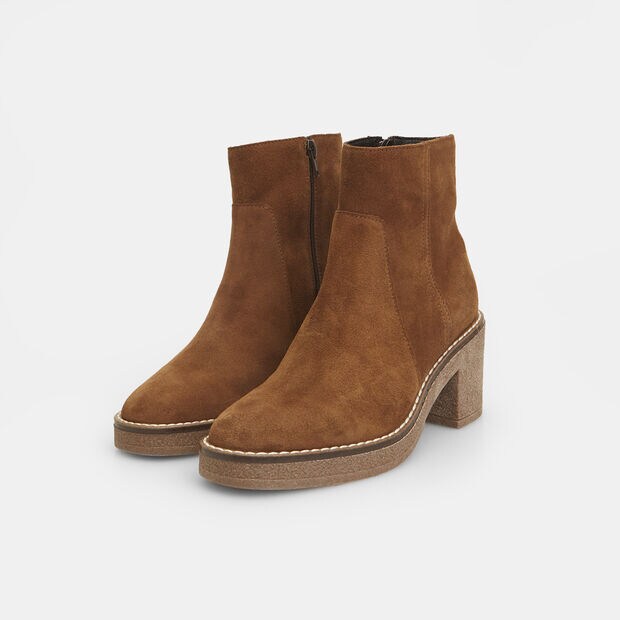 Stivaletti da donna in suede con tacco midi , Marrone