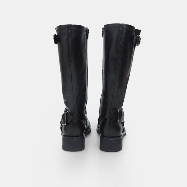 Stivale da donna in pelle con fibbie, Nero