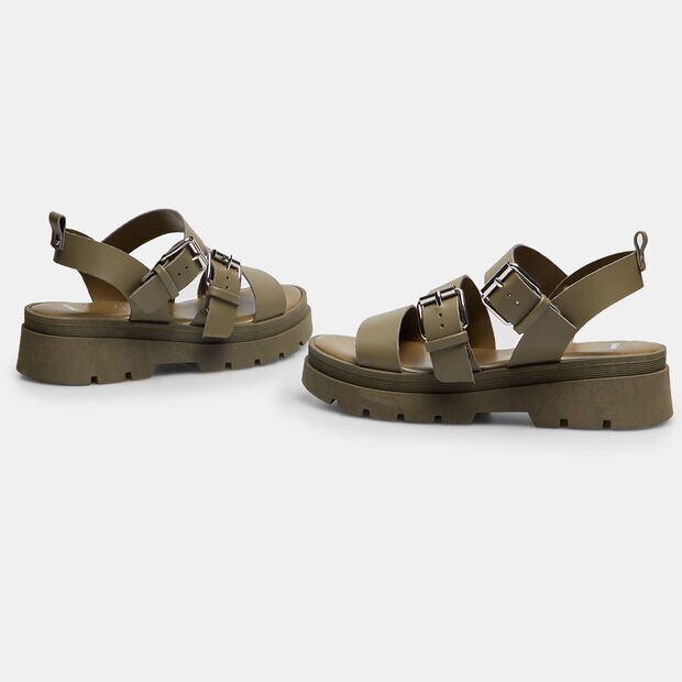Sandali donna in pelle con fibbie, Verde