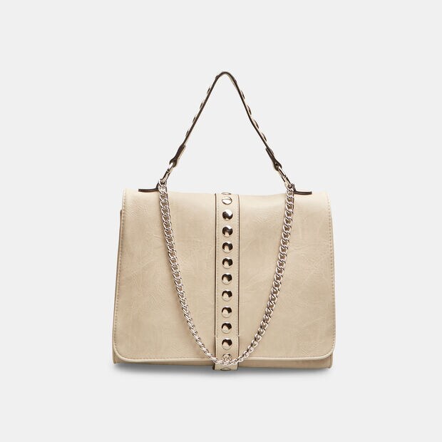 Borsa a mano da donna con borchie piatte e catena, 