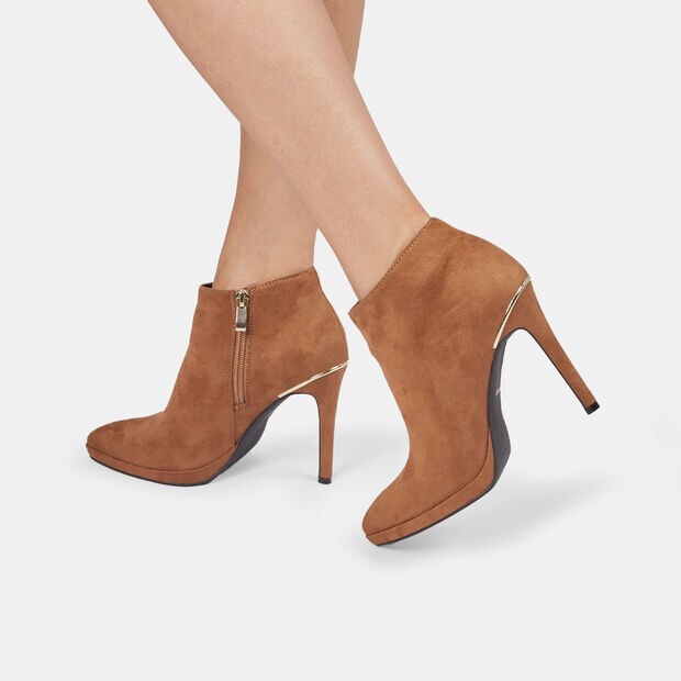 Tronchetti da donna con effetto scamosciato e tacco a stiletto , Marrone