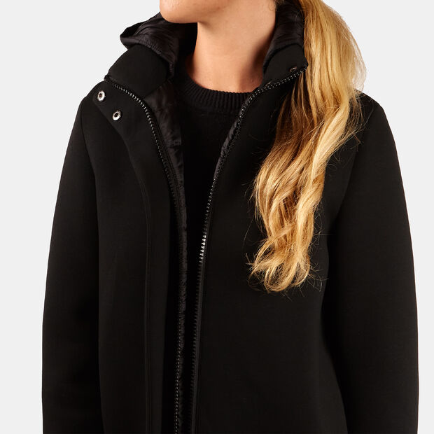 Giacca lunga da donna double material, Nero