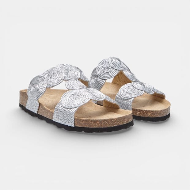Sandalo Fussbett con doppia fascia decorata Bata, Argento