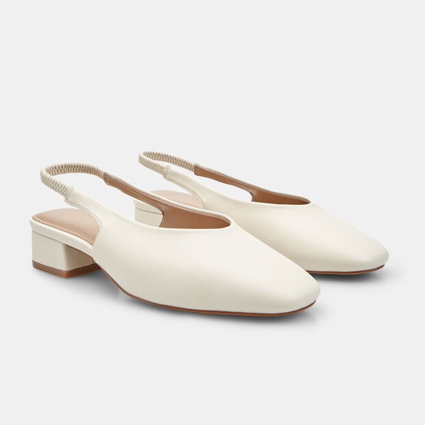 Ballerina slingback da donna con tacco block, Bianco