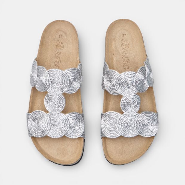 Sandalo Fussbett con doppia fascia decorata Bata, Argento