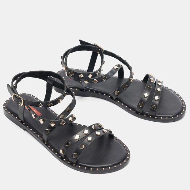 sandali flat con borchie, Nero