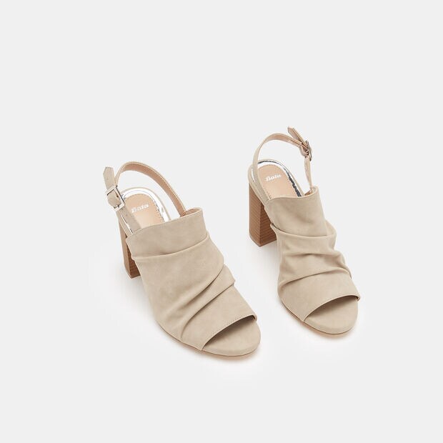 Sandali open toe con tacco largo, Beige