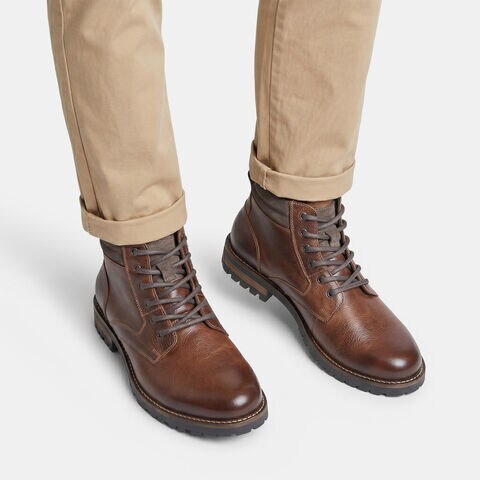 Stivaletto stringato in pelle da uomo, Tan