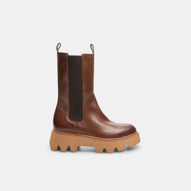 Chelsea boots donna in pelle suola carrarmato, Tan