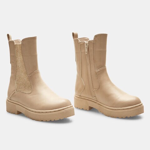 Chelsea boots da bambina effetto pelle, Beige