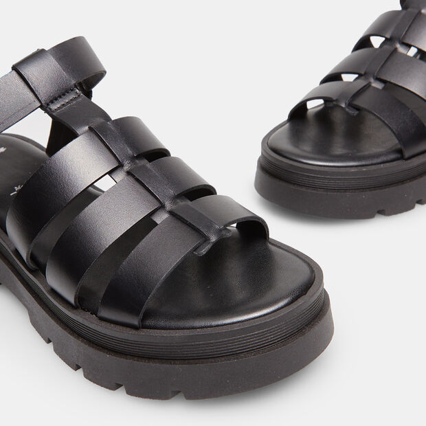 Sandali da donna in pelle a ragnetto., Nero
