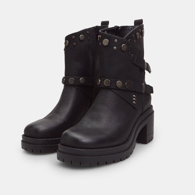 Stivaletto biker da donna con tacco, Nero