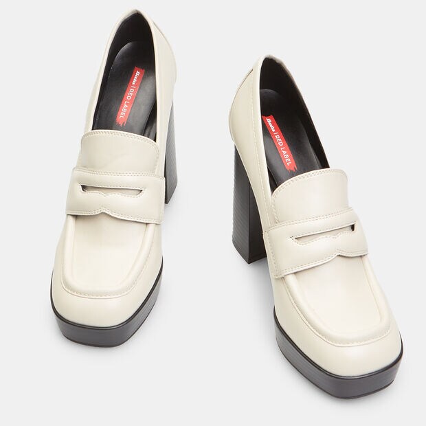 Mocassini donna con tacco largo e plateau, Bianco