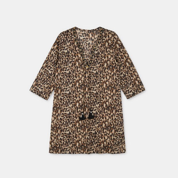 Kaftano da donna con collo ricamato con conchiglie Bata, Multicolor