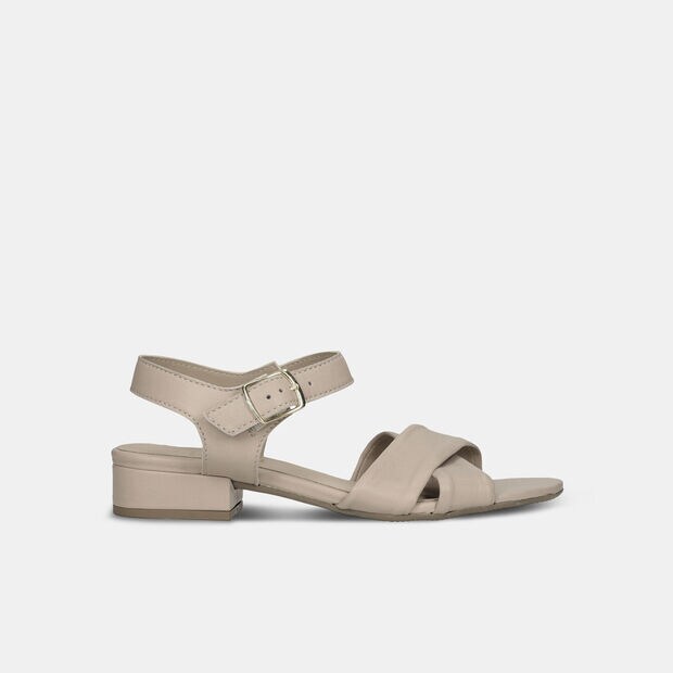 Sandali da donna in pelle con tacco basso, Beige