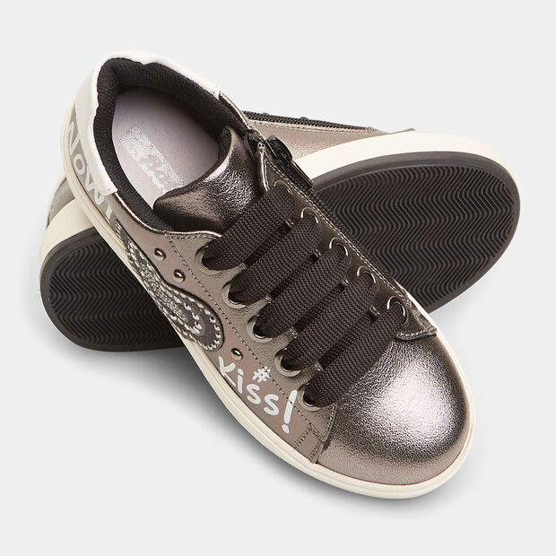 Sneaker bambina con strass applicati, Grigio