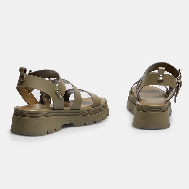 Sandali donna in pelle con fibbie, Verde