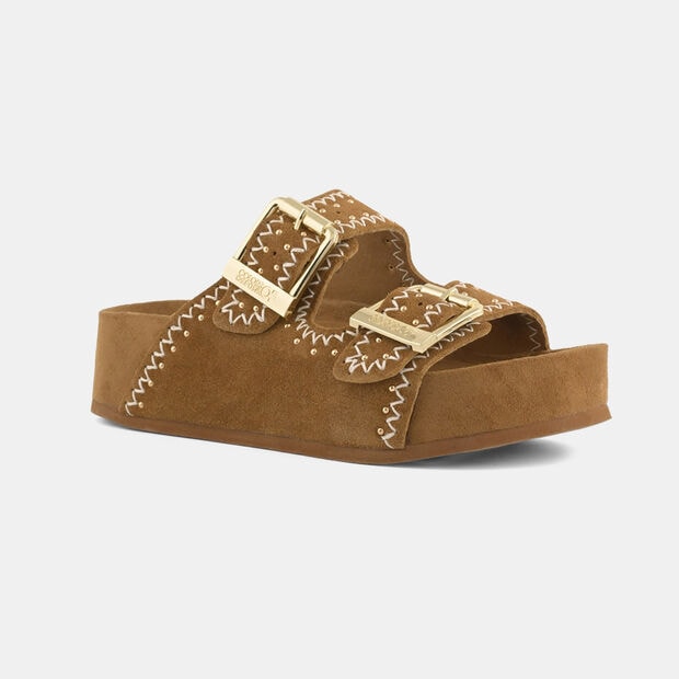 Sandalo da donna in suede con platform Colors of California, Tan