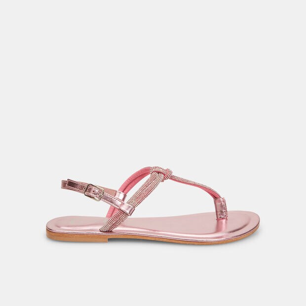 Sandali infradito da donna in pelle con brillantini , Rosa