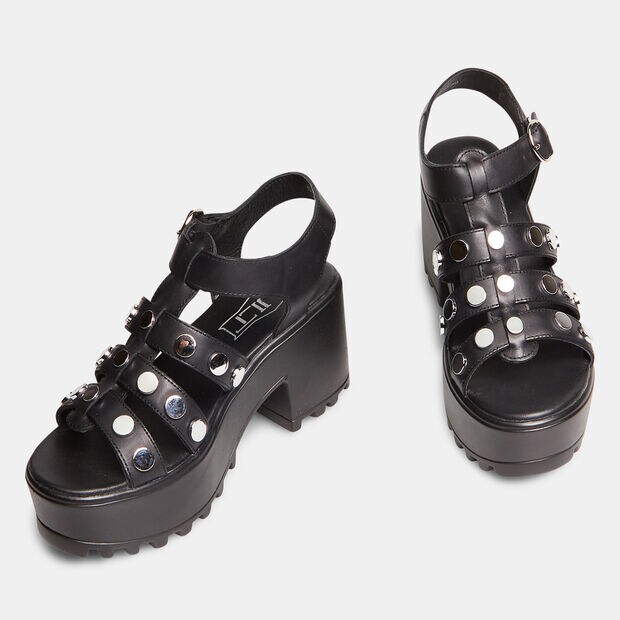 Sandali da donna con tacco e t-strap , Nero