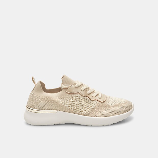 Sneaker in knit traforato con lacci, Beige
