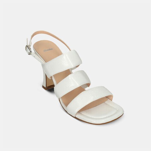 Sandalo da donna in pelle con tacco 9 cm, Bianco