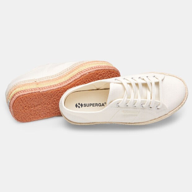 Sneaker superga 2790 suola platform in rafia, Bianco