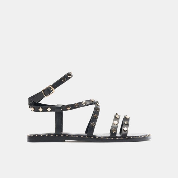 sandali flat con borchie, Nero