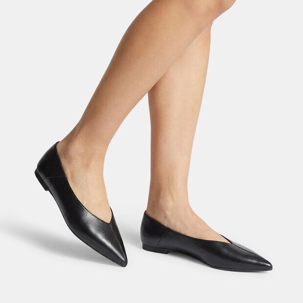 Ballerina flat da donna con punta con cucitura a vista, Nero