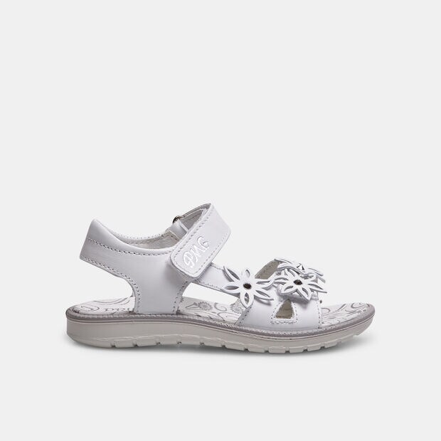 Sandali bambina con fiori applicati, Bianco
