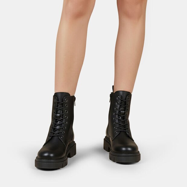 Stivaletti stringati in pelle da donna, Nero
