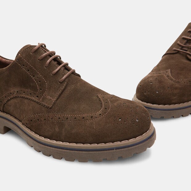 Derby full brogue in suede, Marrone