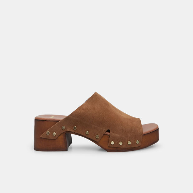 Mule da donna in suede con tacco 6 cm e plateau BATA, Marrone