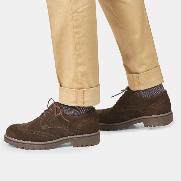 Derby full brogue in suede, Marrone