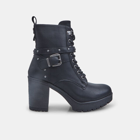 Stivaletto stringato da donna con tacco e fibbie Refresh, Nero