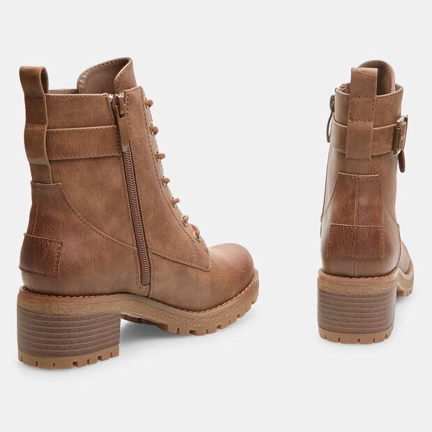 Stivaletti donna con zip laterale e fibbie, Taupe