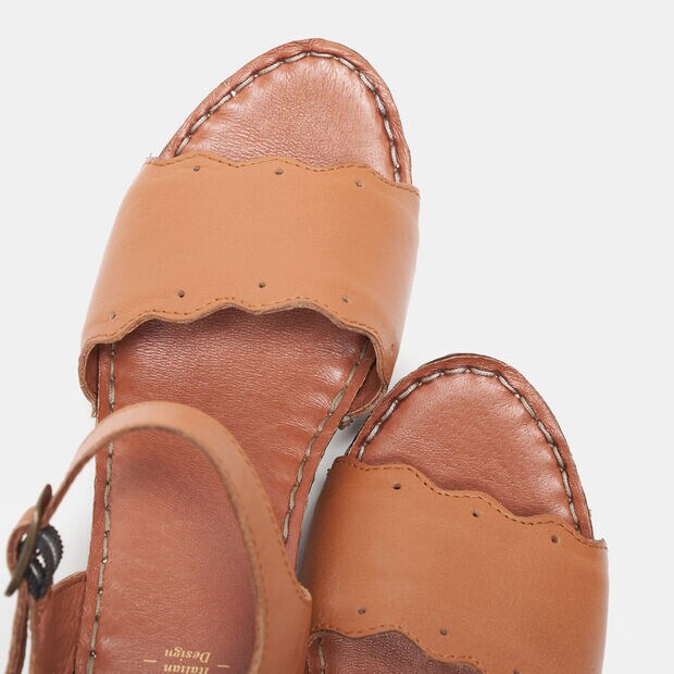 sandali con tacco effetto legno, Marrone