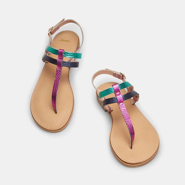 Sandali infradito in pelle multicolor, Multicolor