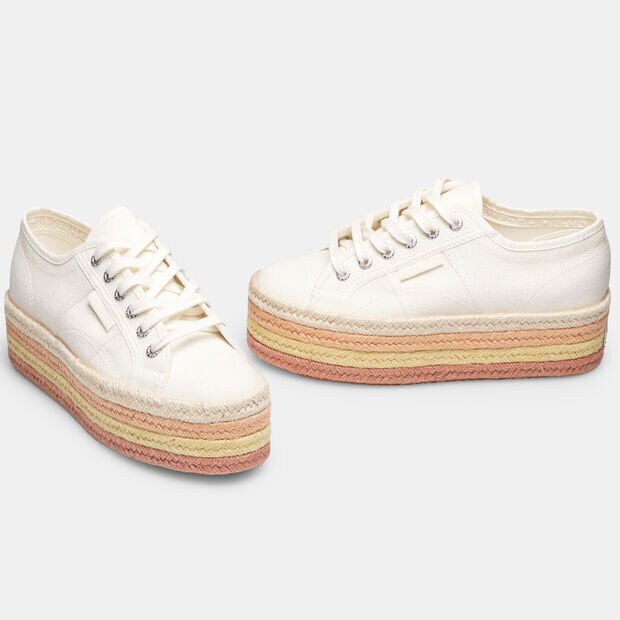 Sneaker superga 2790 suola platform in rafia, Bianco