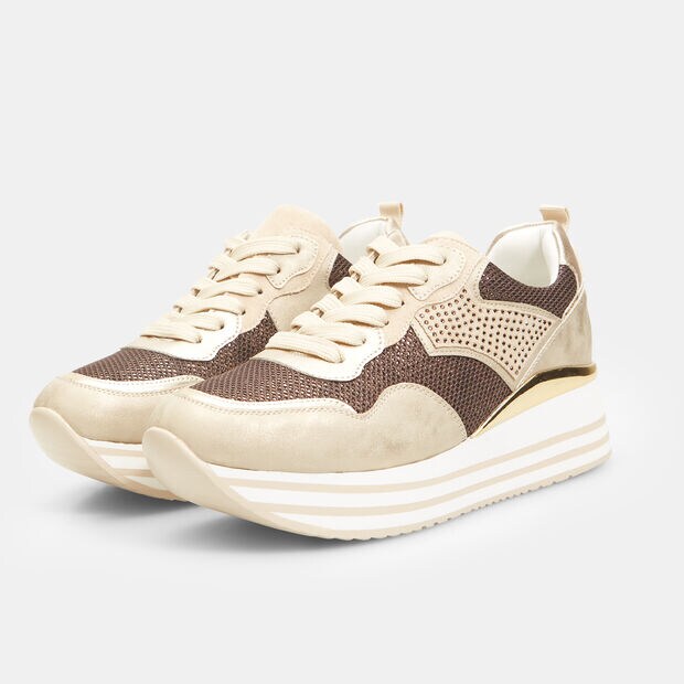 Sneaker da donna con suola platform e strass , Beige