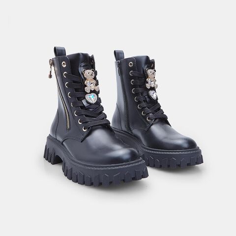 Stivaletti stringati da bambina con zip Bata, Nero