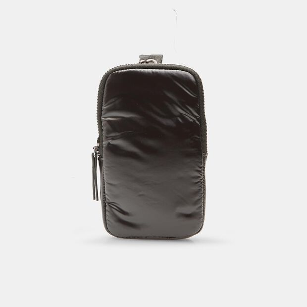 Porta cellulare con zip e tracolla removibile, Nero