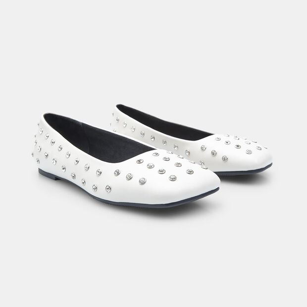 Ballerine BATA Red Label con borchie strass, Bianco