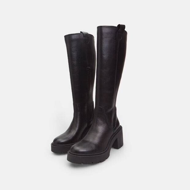 Stivale da donna in pelle con suola track, Nero