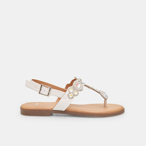 Sandalo da donna con applicazioni gioiello, Bianco