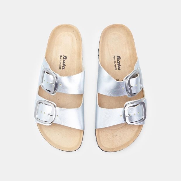 Slipper da donna in pelle Bata, Argento