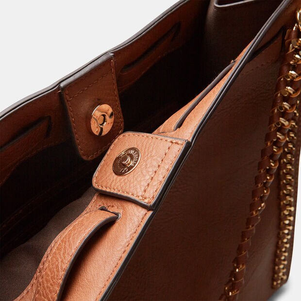 Borsa con coulisse e manici a catena, Tan