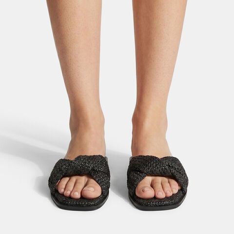 Sandalo flat da donna con fascia in tessuto, Nero