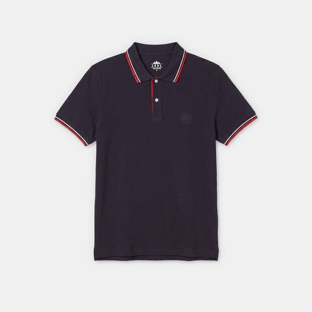 Polo da uomo con righe su collo e maniche Bata, Blu